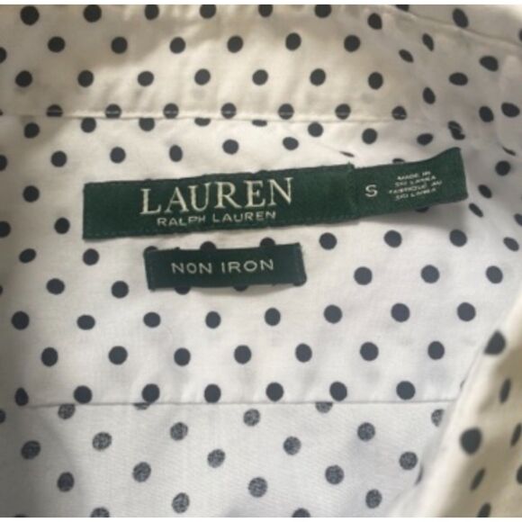 Lauren Ralph Lauren‎ Womens Non Iron Button Up Shirt White Polka Dot Size Small - Picture 3 of 4